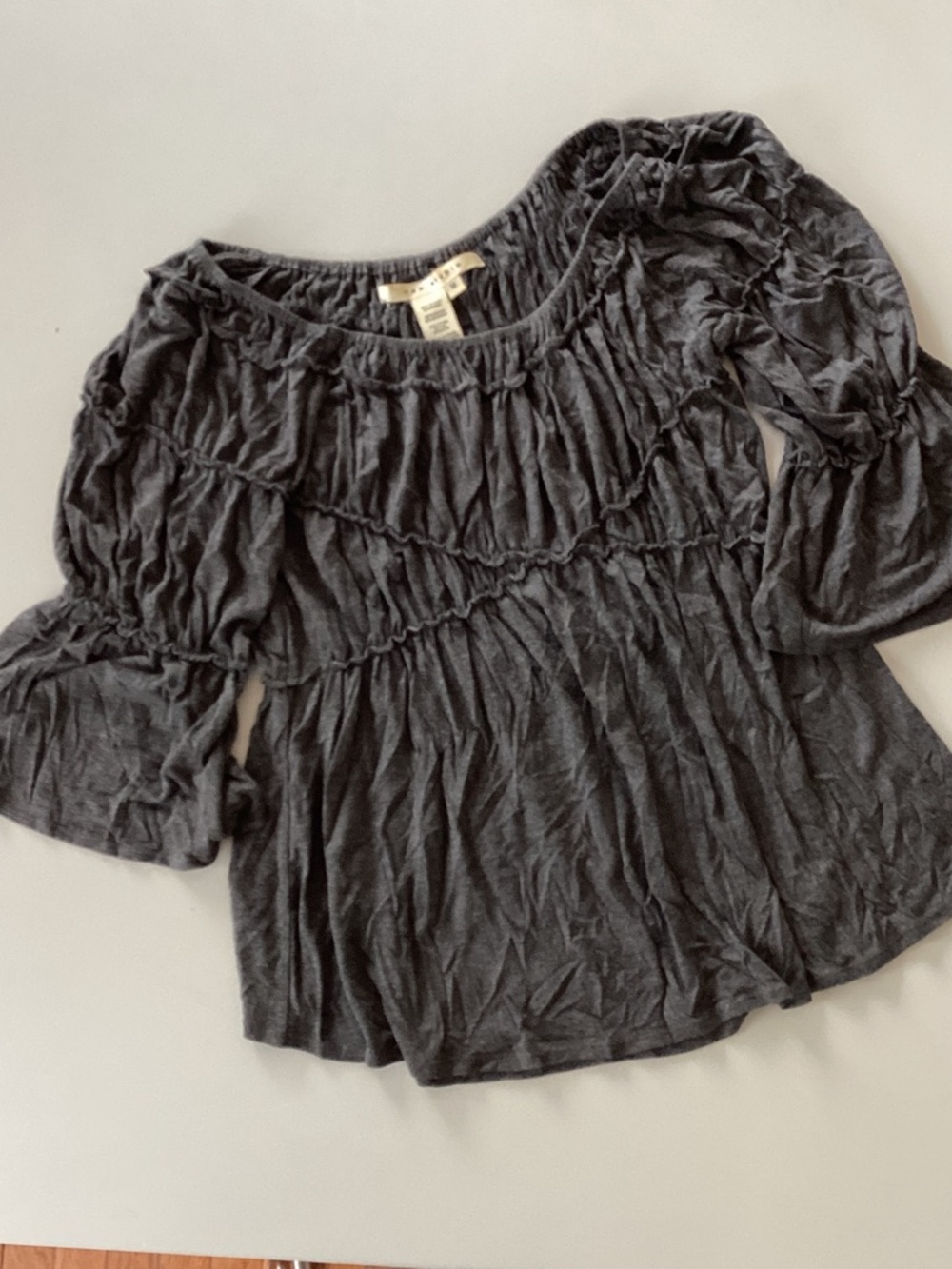 Max Studio Charcoal Smocked Ruffle Sleeve Top
